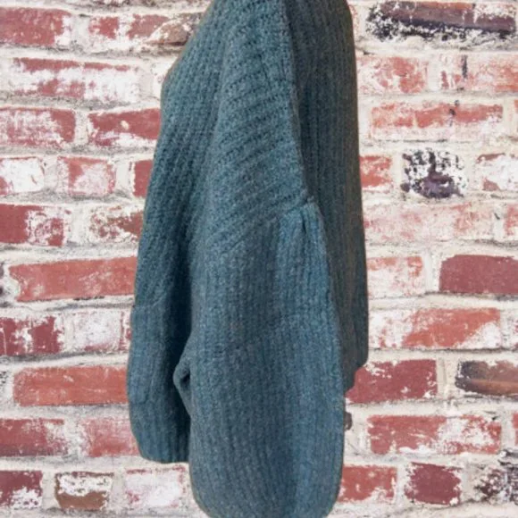 Blue Button Down Balloon Sleeve Cardigan - Picture 4 of 8